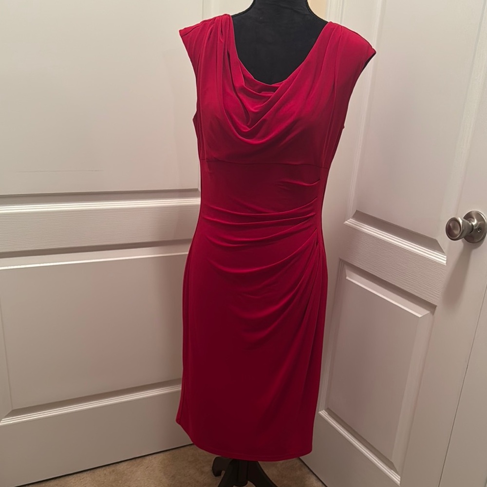 Ralph Lauren Red Draped Midi Dress Size 10